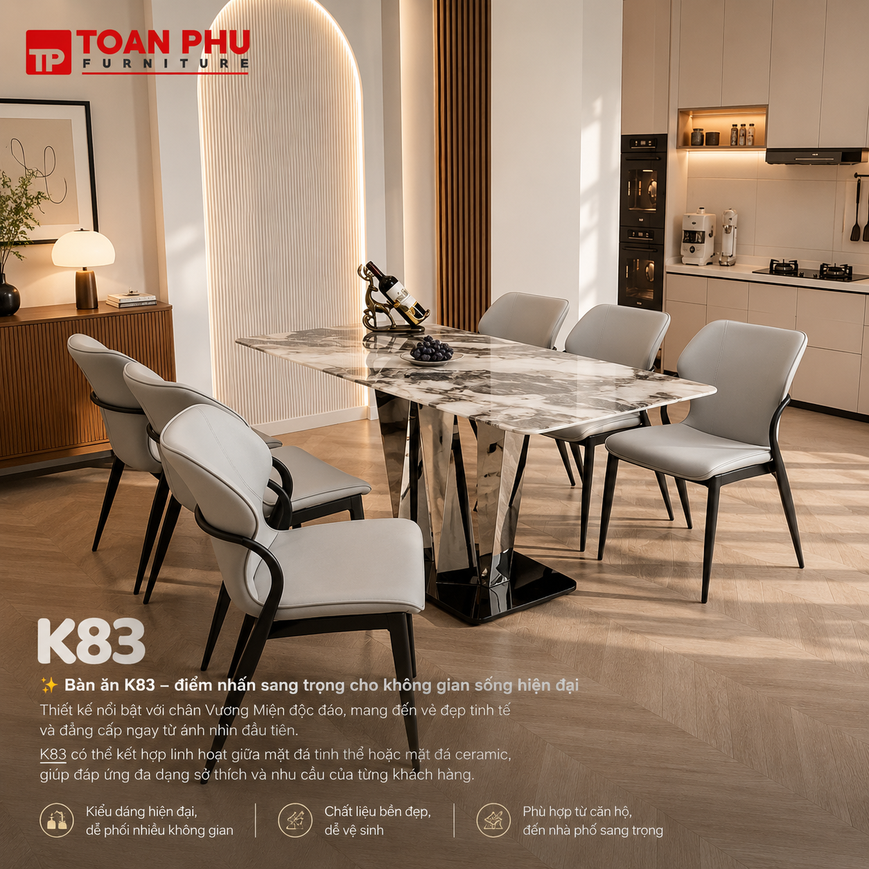 Bàn Ăn Mặt Đá Hiện Đại K83 - Ảnh 4