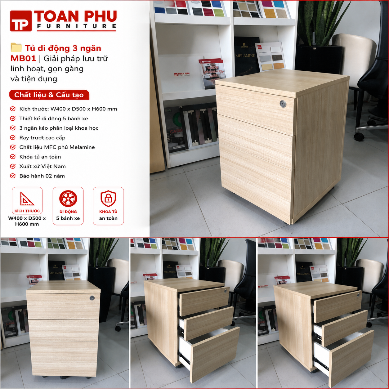 Tủ di động 3 ngăn MB01 - Ảnh 4