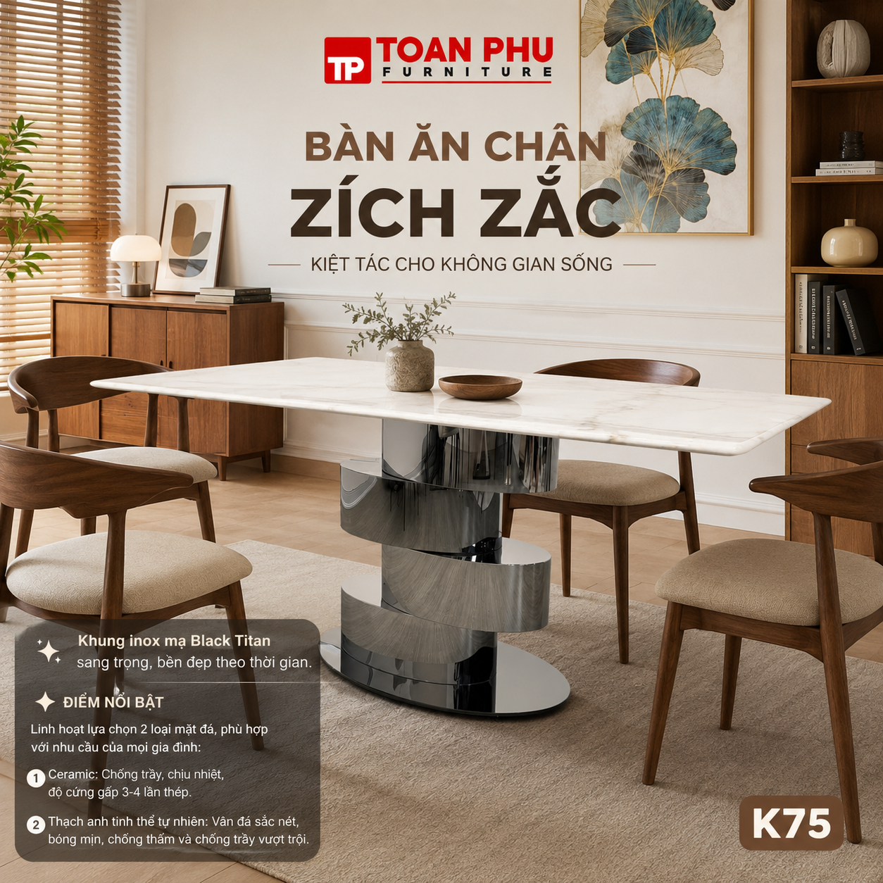 Bàn Ăn Mặt Đá Hiện Đại K75