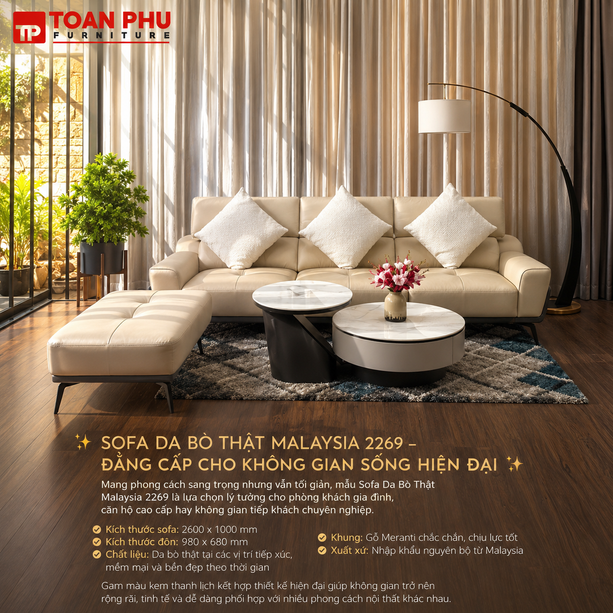 Sofa Da Thật Malaysia 2269 + Đôn - Ảnh 3