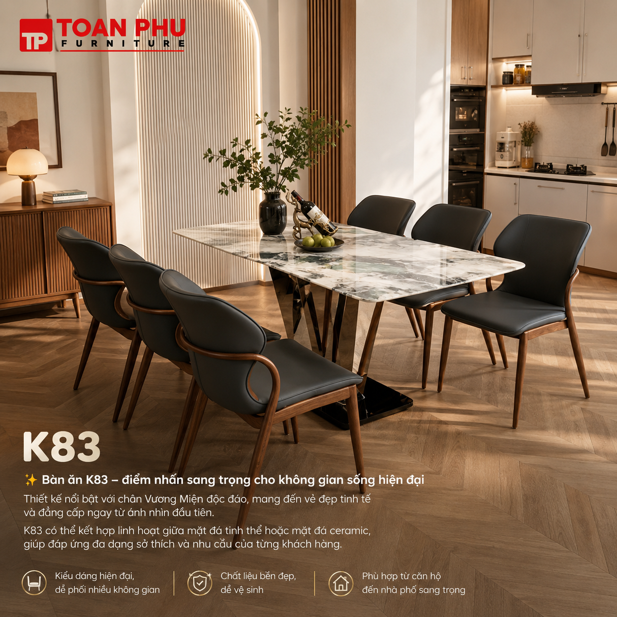 Bàn Ăn Mặt Đá Hiện Đại K83 - Ảnh 2