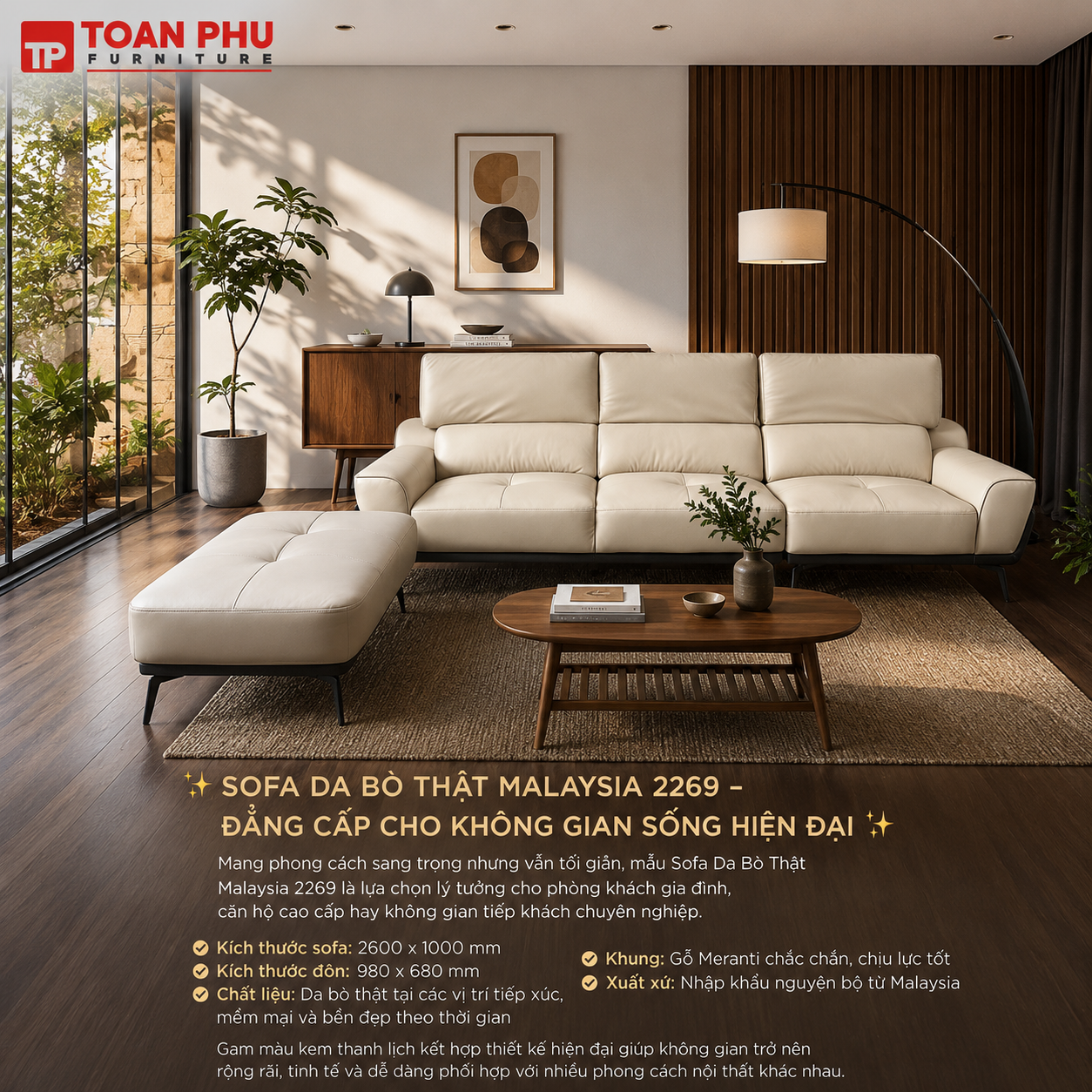 Sofa Da Thật Malaysia 2269 + Đôn