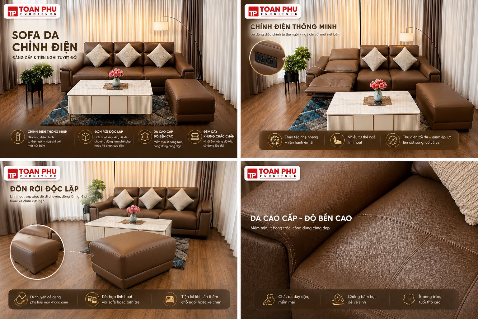 Sofa Da Microfiber Chỉnh Điện + Đôn - Ảnh 2