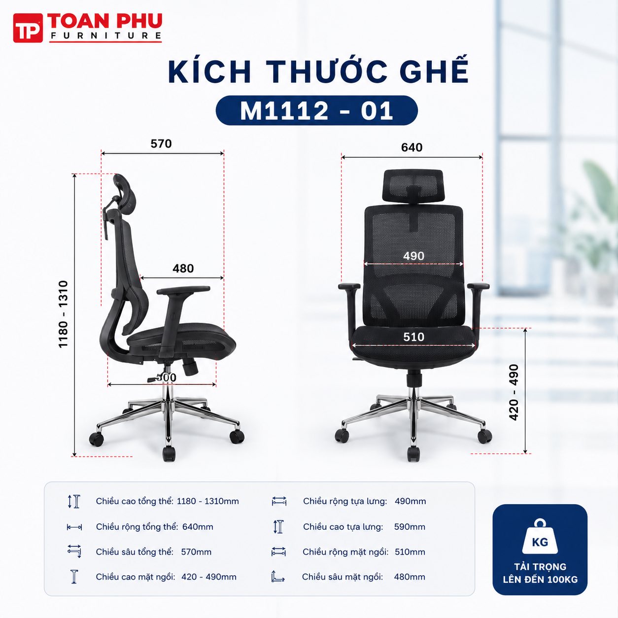 Ghế công thái học M1112 - 01 - Ảnh 2