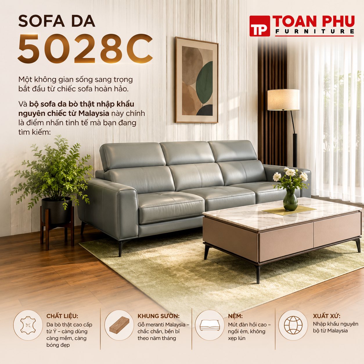 Sofa Băng Da Cao Cấp 5028C