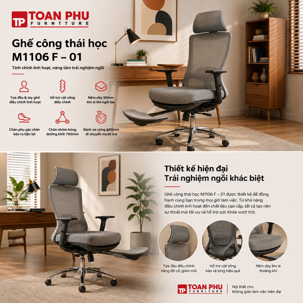 Ghế công thái học M1106 F - 01 - Ảnh 3