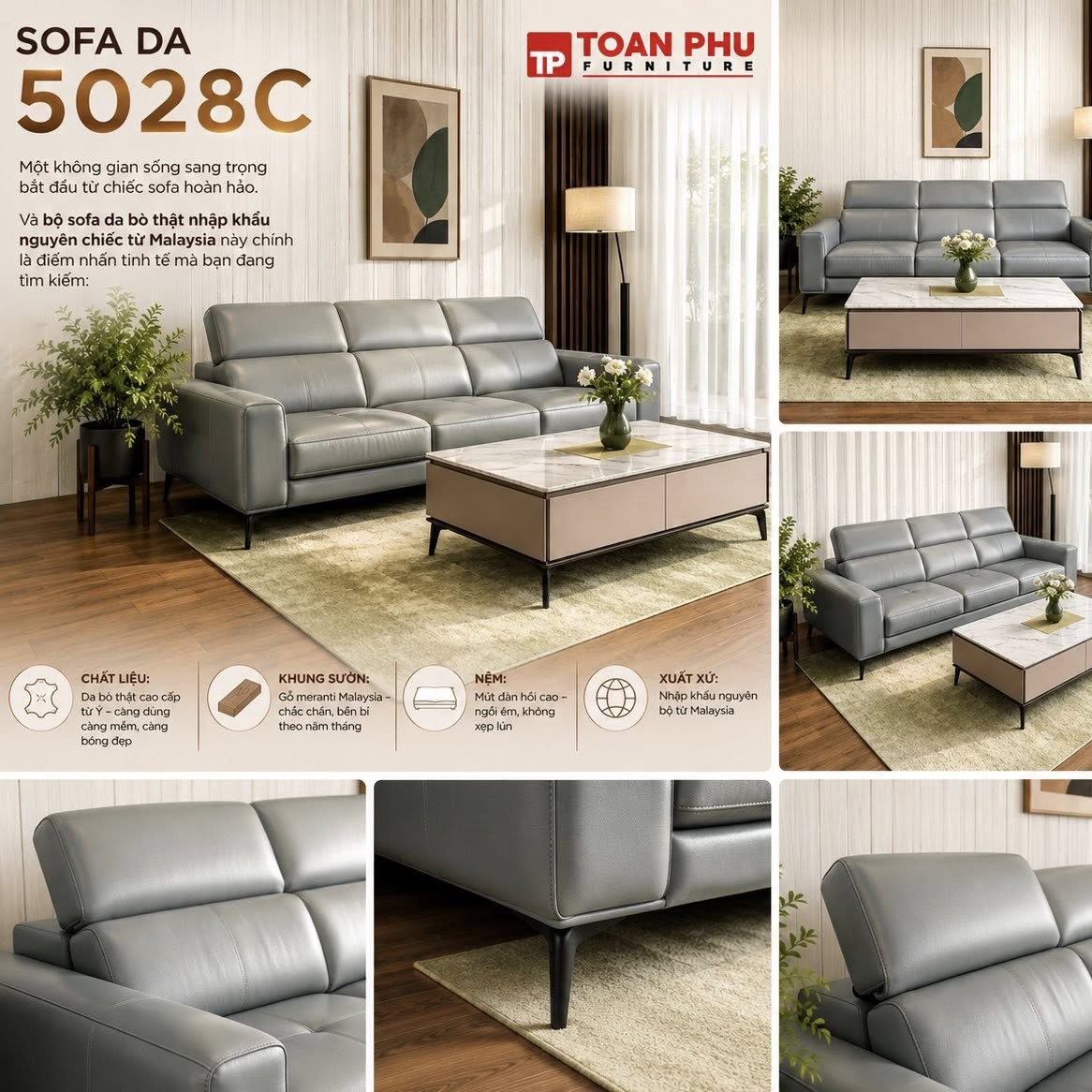 Sofa Băng Da Cao Cấp 5028C - Ảnh 3
