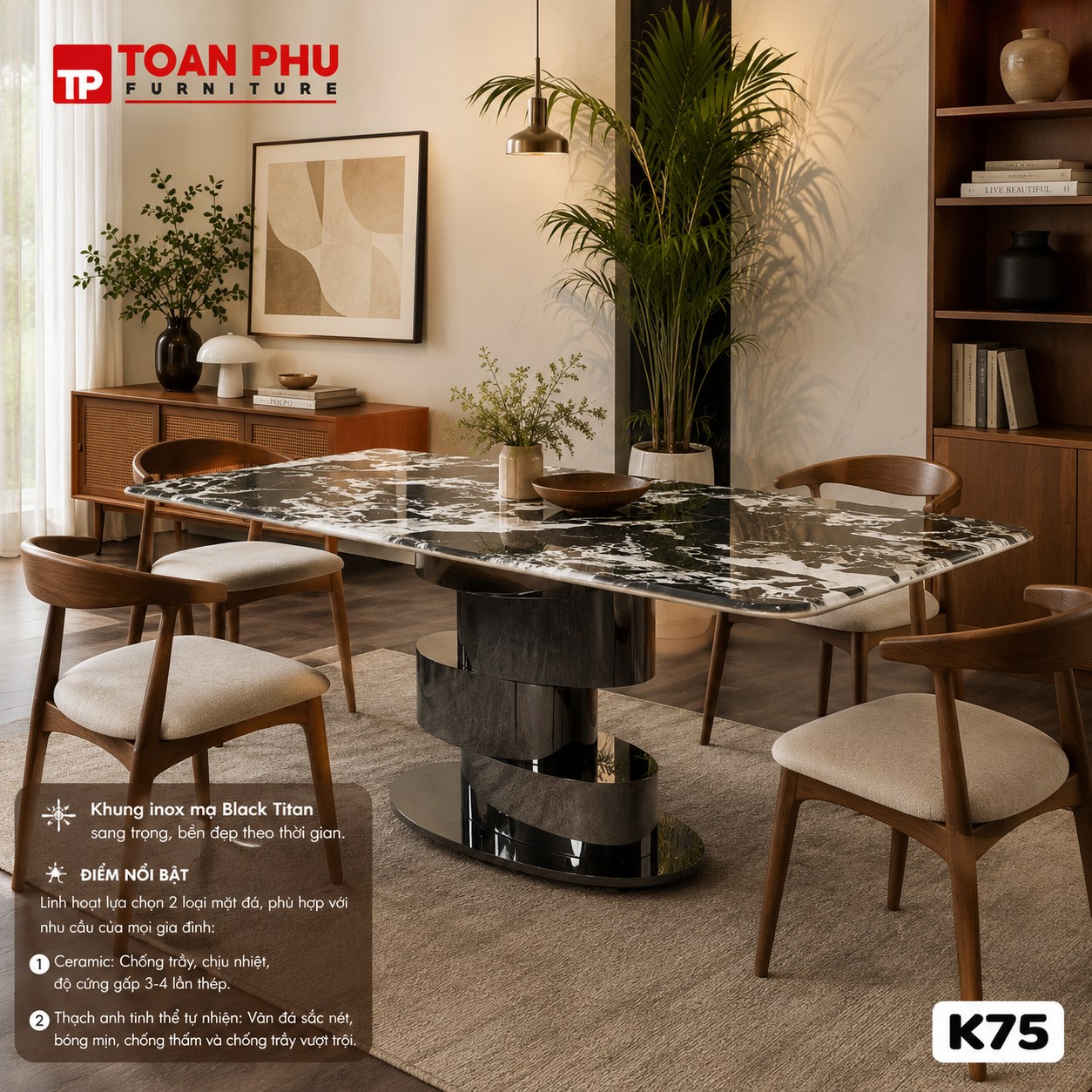 Bàn Ăn Mặt Đá Hiện Đại K75 - Ảnh 3