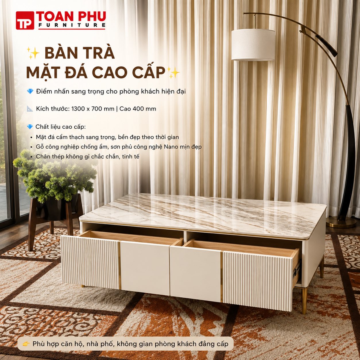 Bàn Trà Mặt Đá F9-130 - Ảnh 4