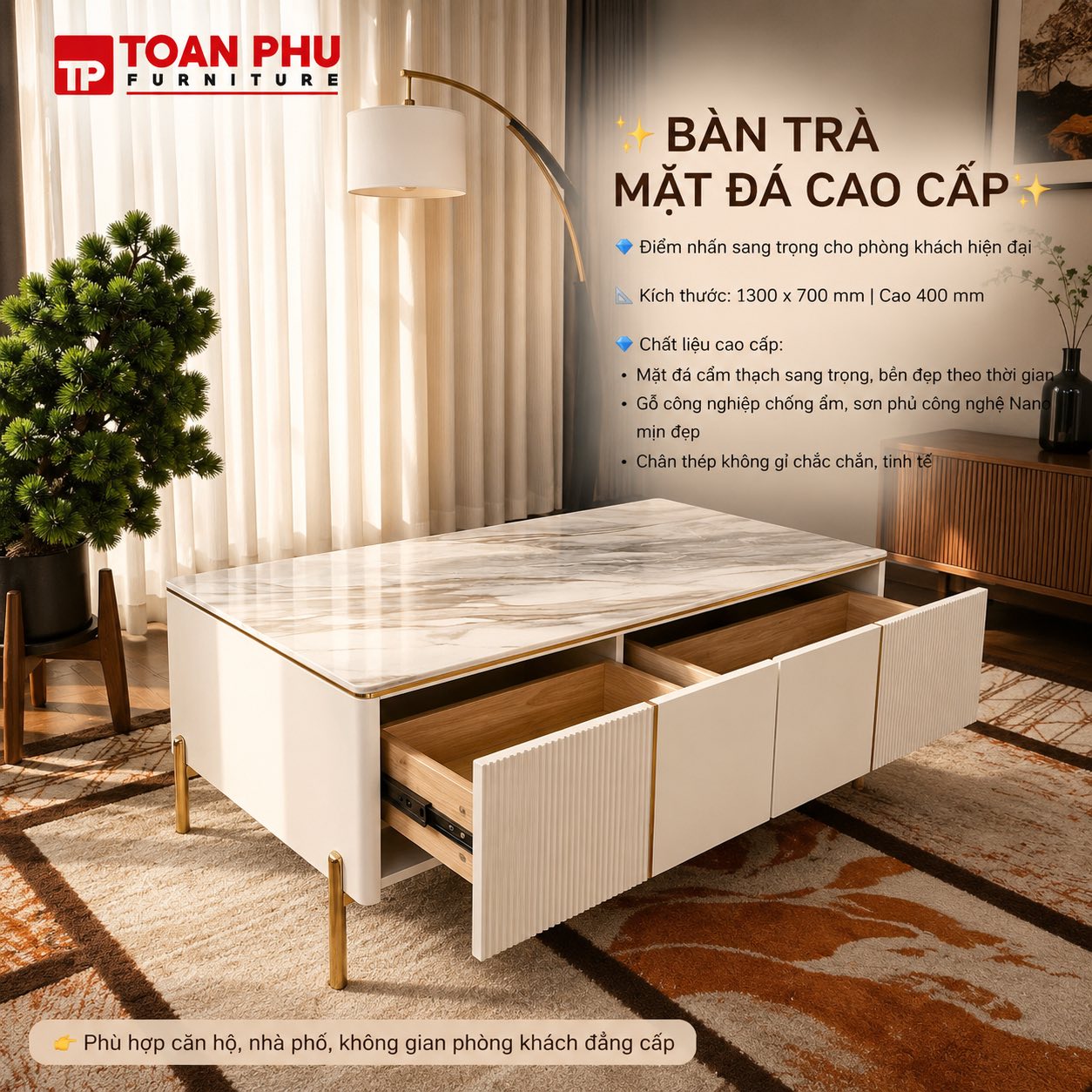 Bàn Trà Mặt Đá F9-130 - Ảnh 3
