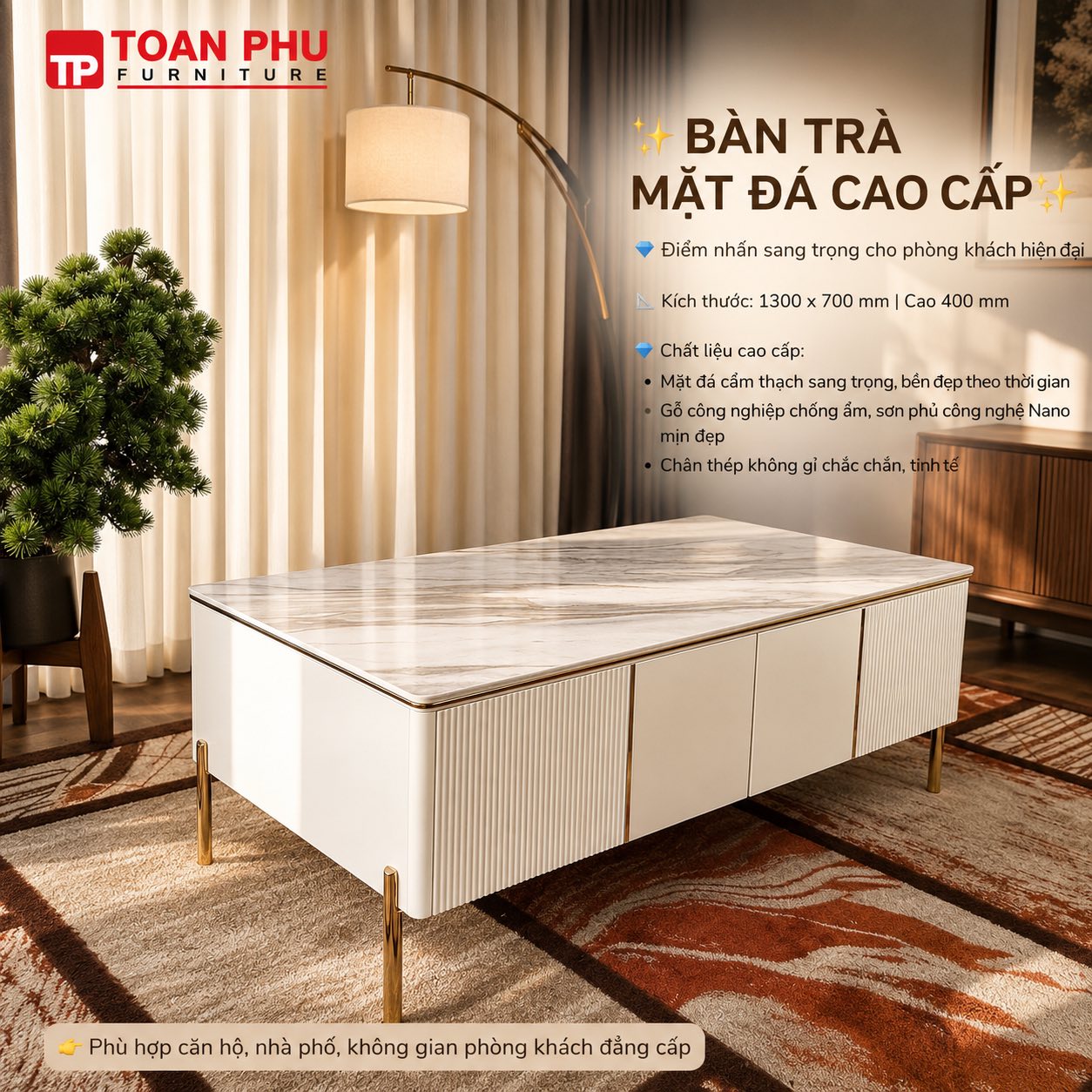 Bàn Trà Mặt Đá F9-130 - Ảnh 2