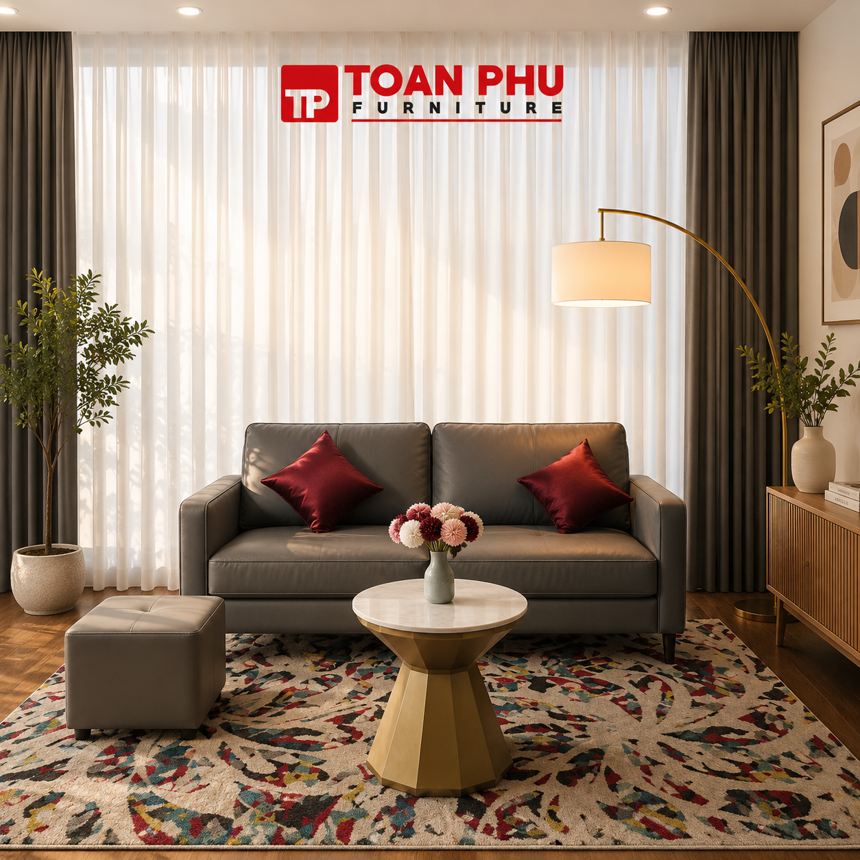 Sofa Da Simili 1980/383 + Đôn - Ảnh 2