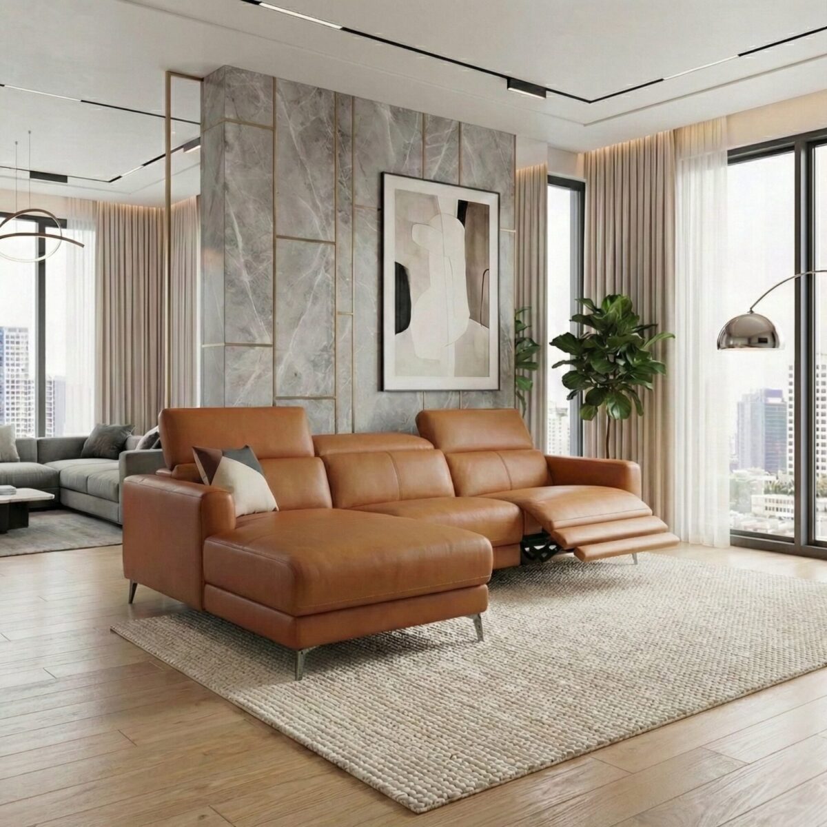 Sofa Góc Da Bò Thật Chỉnh Điện Nhập Khẩu 8391