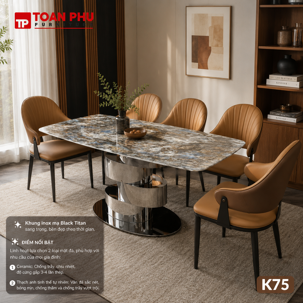 Bàn Ăn Mặt Đá Hiện Đại K75 - Ảnh 2