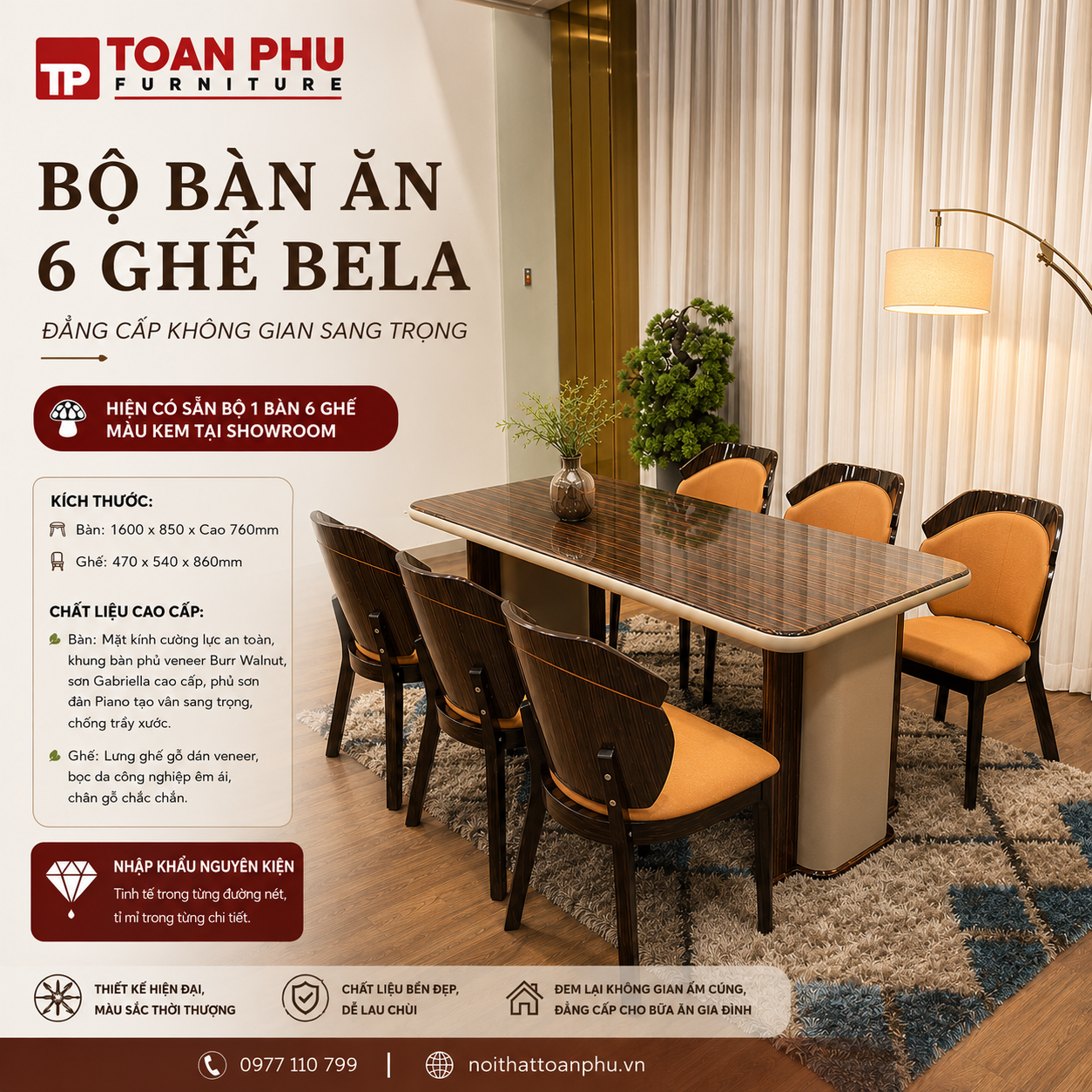 Bộ Bàn Ăn 6 Ghế Bela