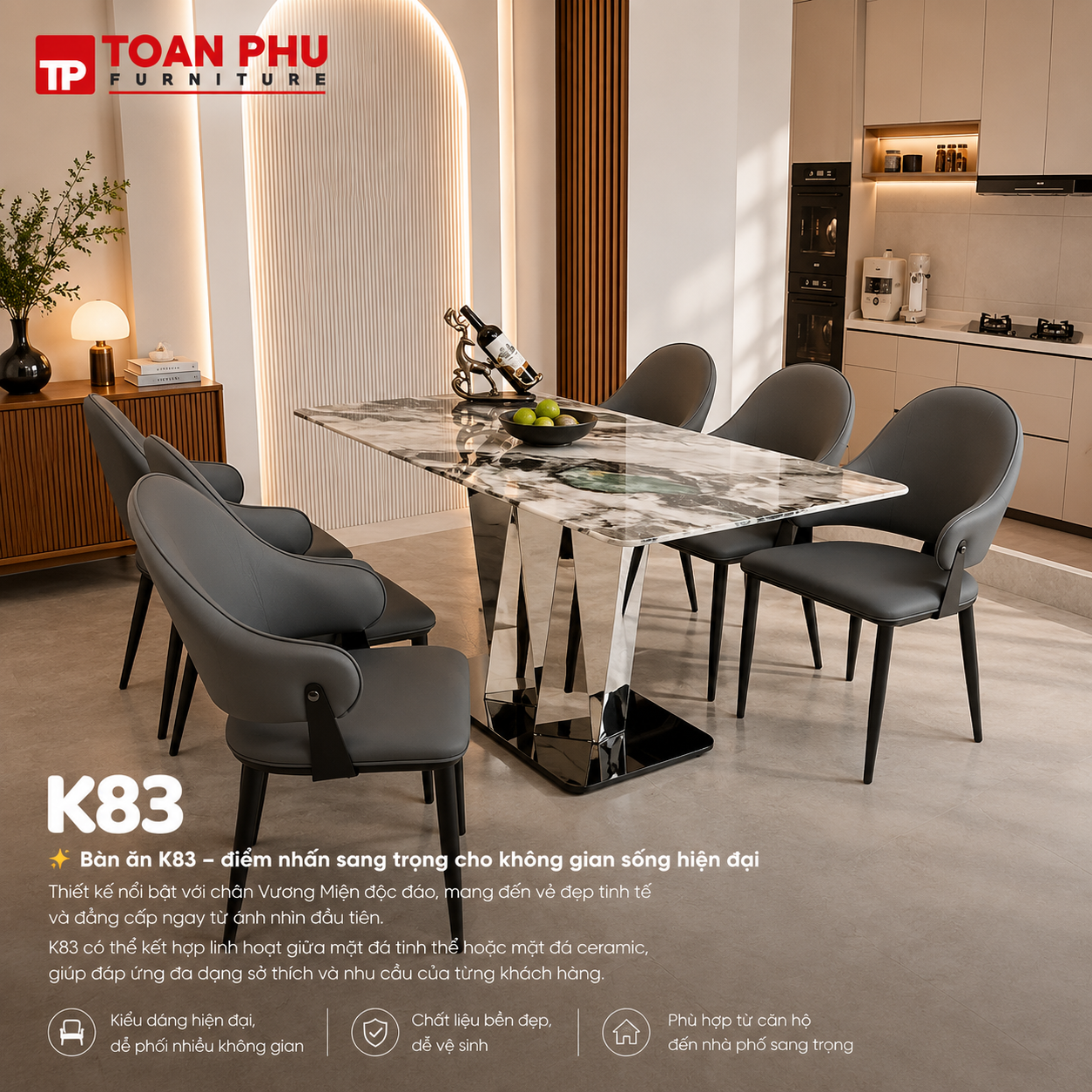 Bàn Ăn Mặt Đá Hiện Đại K83 - Ảnh 3