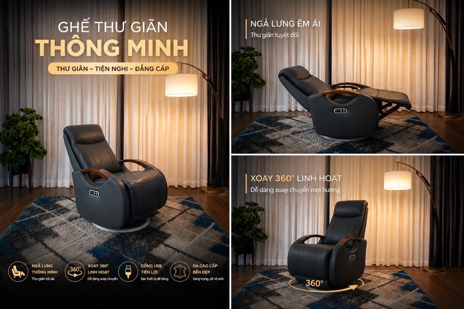 Ghế Thư Giãn Da Bò Thật Cao Cấp - Ảnh 2