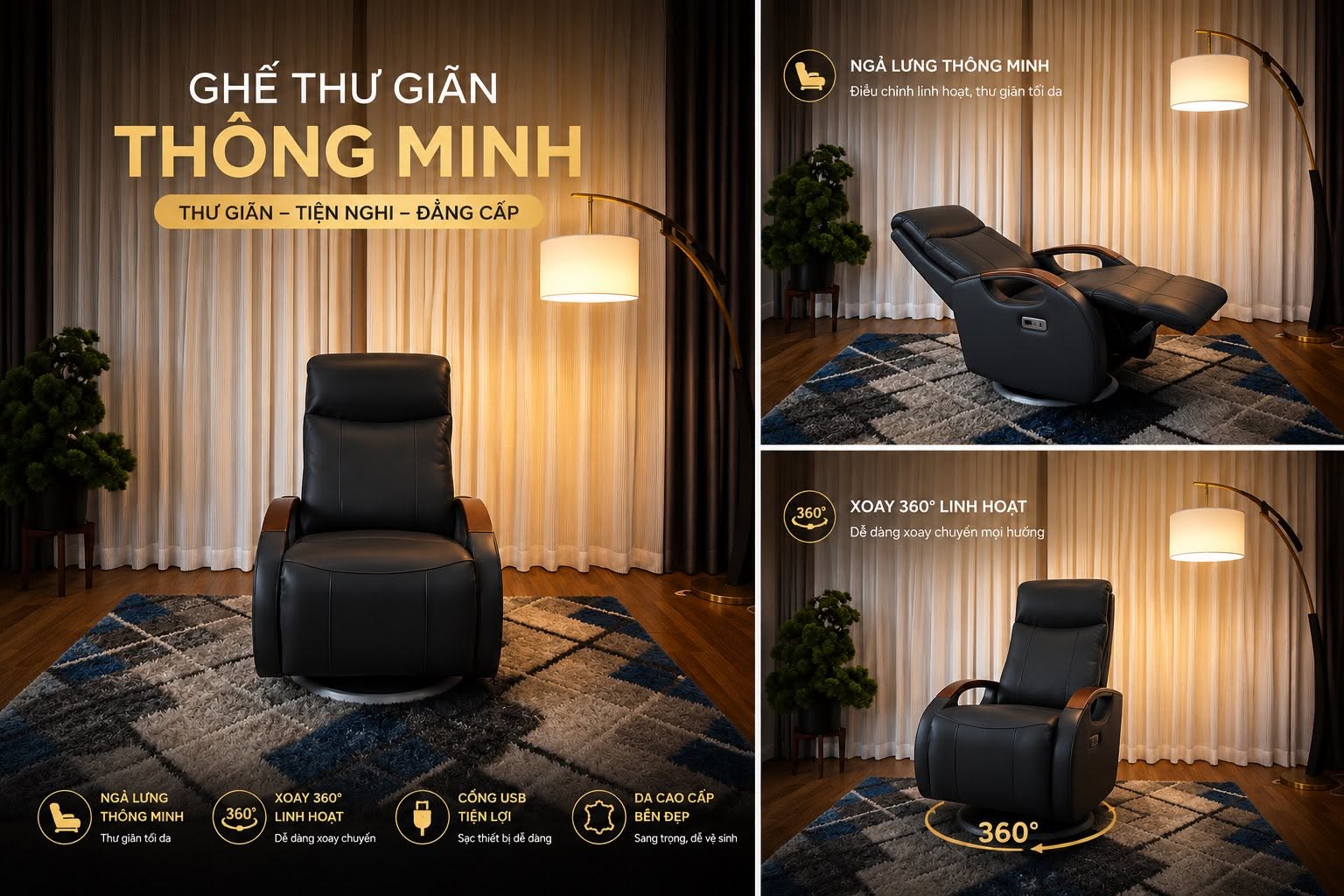 Ghế Thư Giãn Da Bò Thật Cao Cấp - Ảnh 3