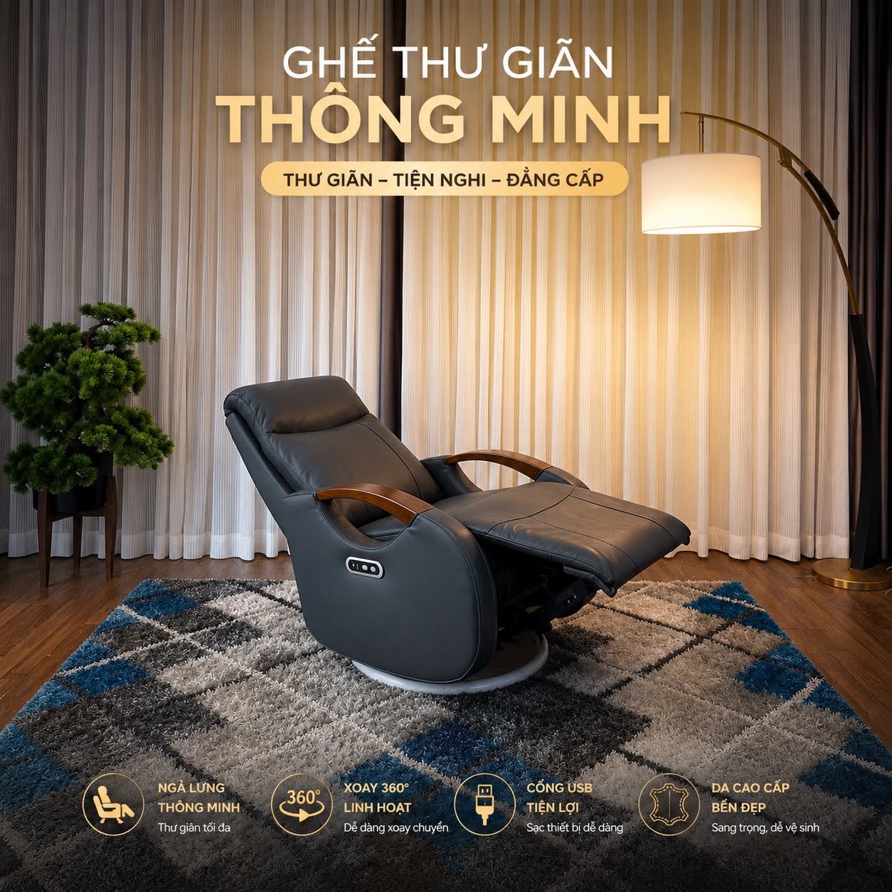 Ghế Thư Giãn Da Bò Thật Cao Cấp